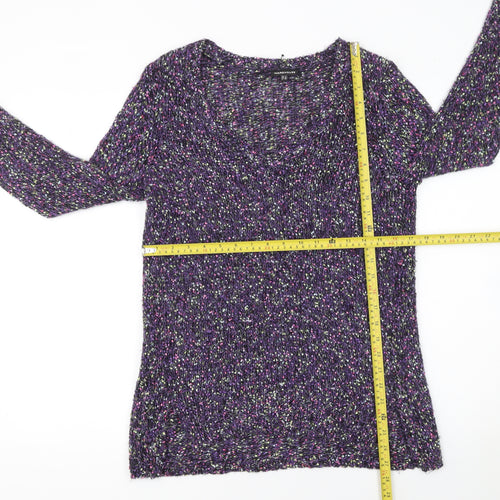 Warehouse Womens Purple Chunky Knit V-Neck Jumper Size 12