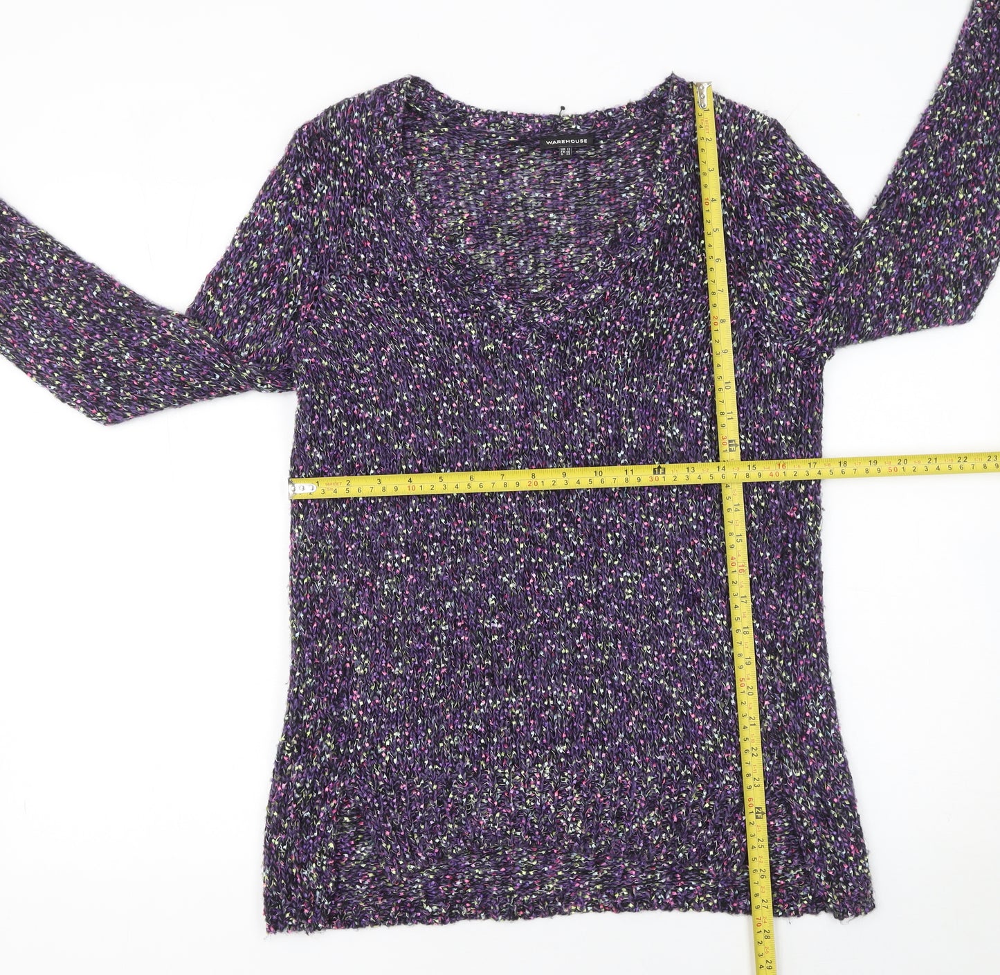 Warehouse Womens Purple Chunky Knit V-Neck Jumper Size 12