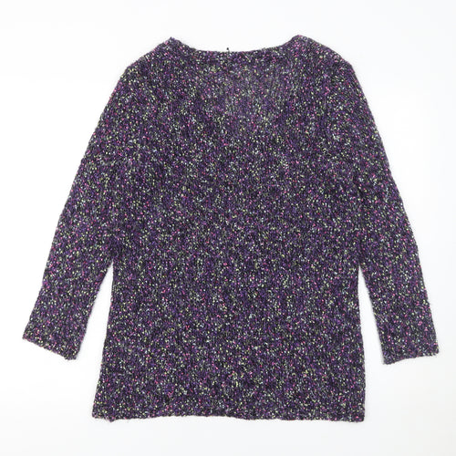 Warehouse Womens Purple Chunky Knit V-Neck Jumper Size 12