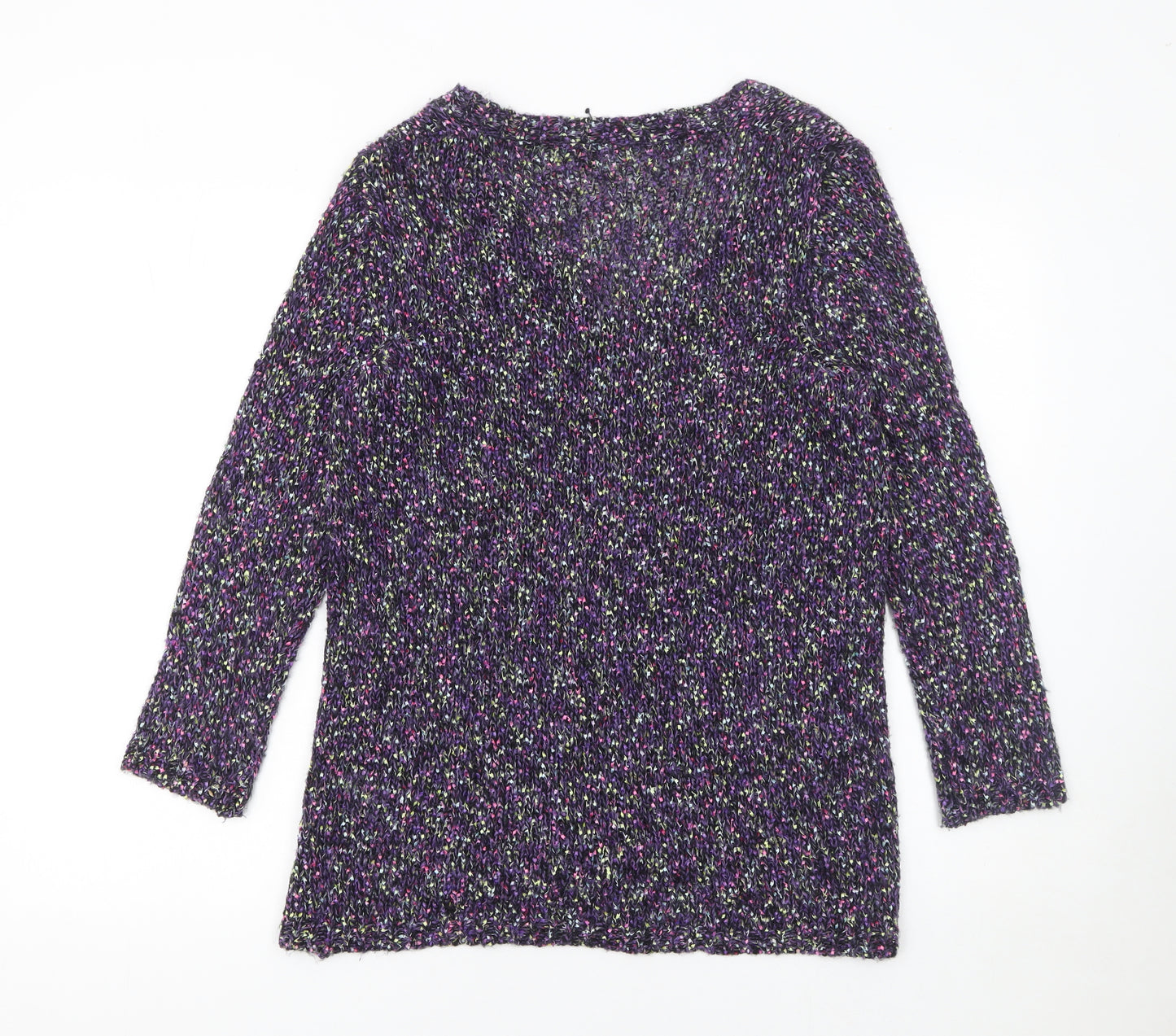 Warehouse Womens Purple Chunky Knit V-Neck Jumper Size 12