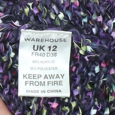 Warehouse Womens Purple Chunky Knit V-Neck Jumper Size 12
