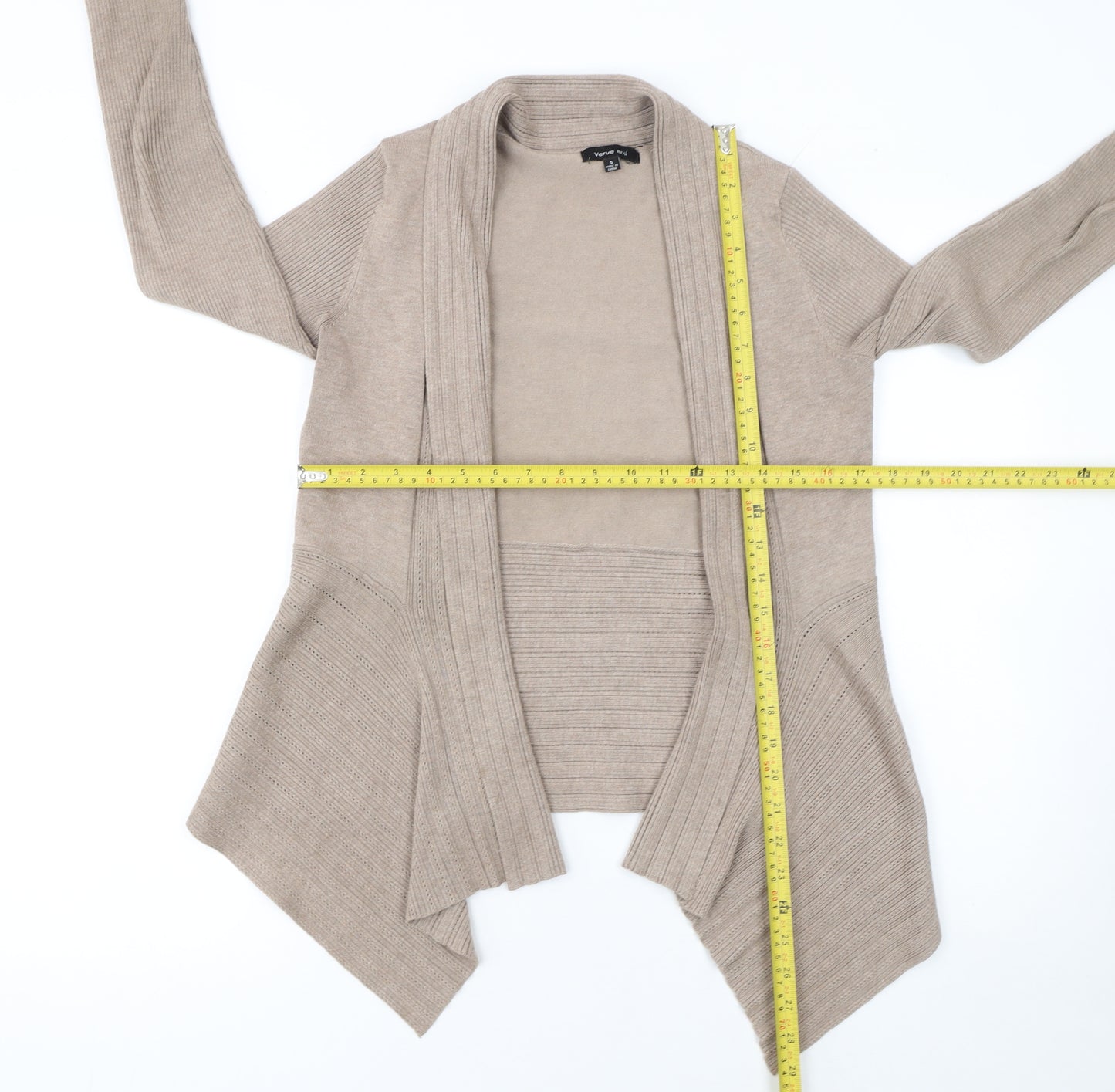 Verve Ami Women Beige Open Front Knit Cardigan Size S