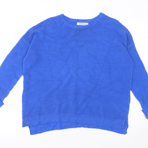 Alice Collins Women Blue Size 14 Cotton Knit Crew Neck Jumper