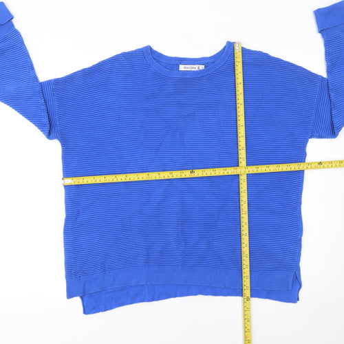 Alice Collins Women Blue Size 14 Cotton Knit Crew Neck Jumper