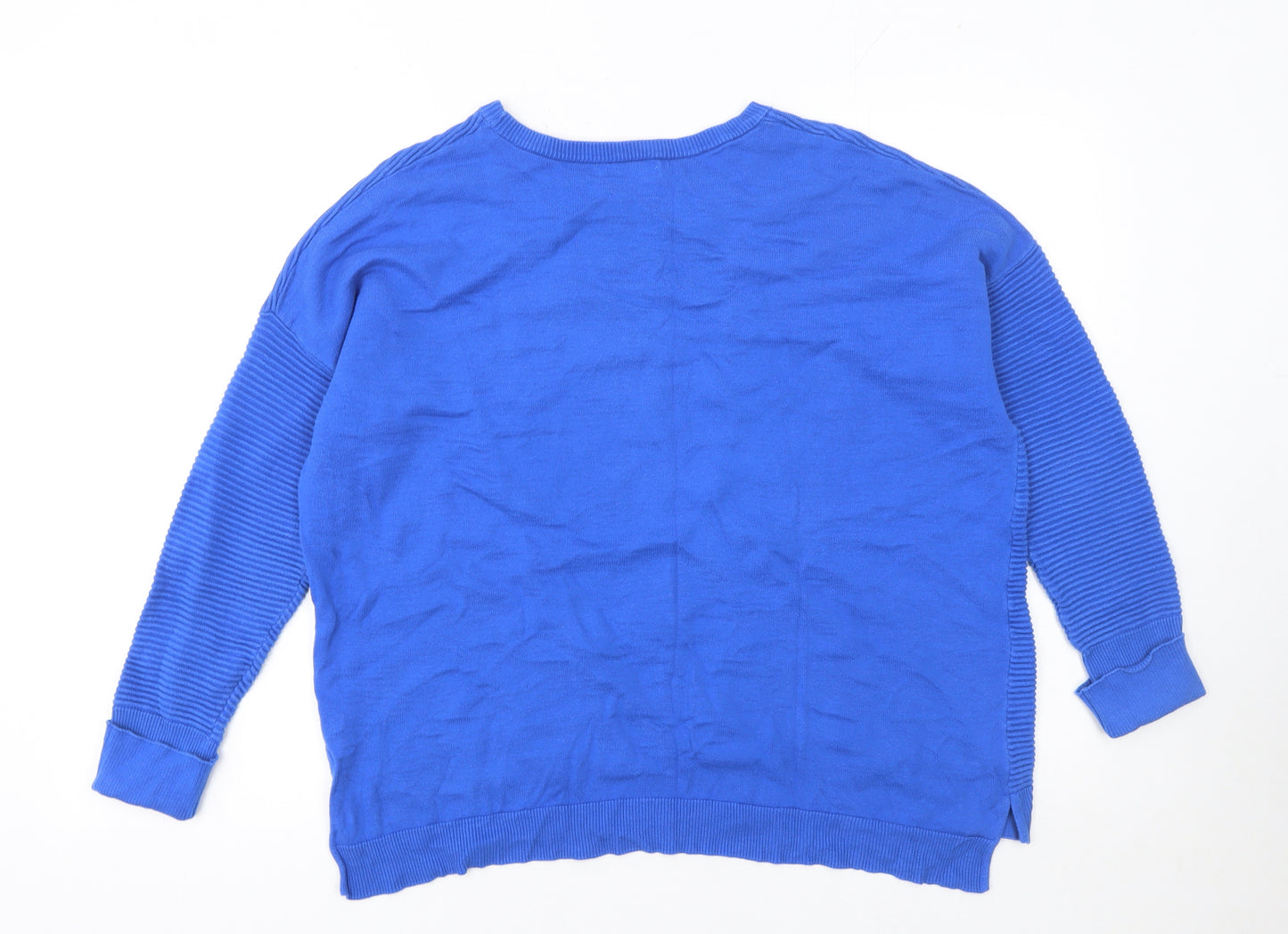 Alice Collins Women Blue Size 14 Cotton Knit Crew Neck Jumper