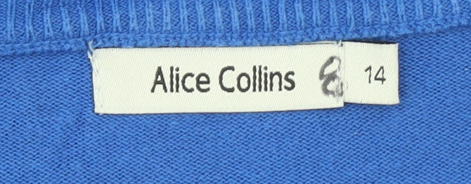 Alice Collins Women Blue Size 14 Cotton Knit Crew Neck Jumper