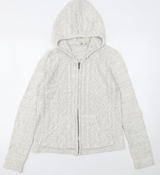 FatFace Women’s Ivory Cable-Knit Full Zip Hooded Jumper Size 12
