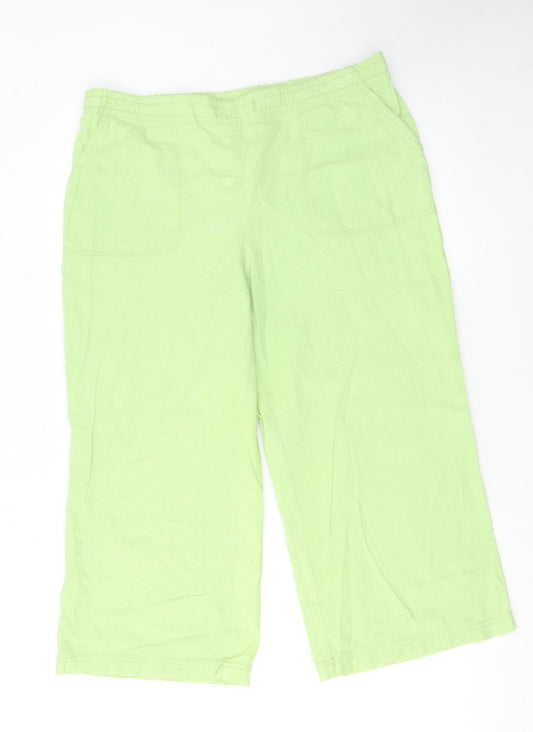 Riviera Women’s Green Linen Cropped Trousers Size 14