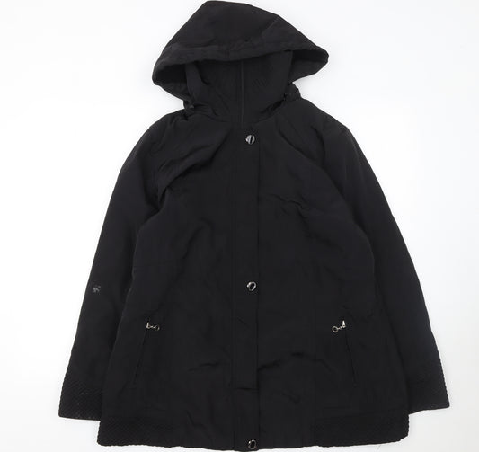 Saturne Women’s Black Mid-Length Hooded Rain Coat Size 16