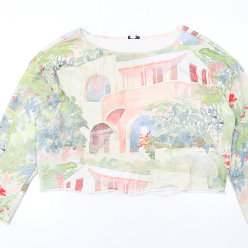Next Womens Multicoloured Cropped Art Print Long Sleeve T-Shirt Size 14