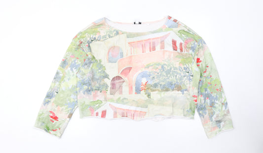 Next Womens Multicoloured Cropped Art Print Long Sleeve T-Shirt Size 14