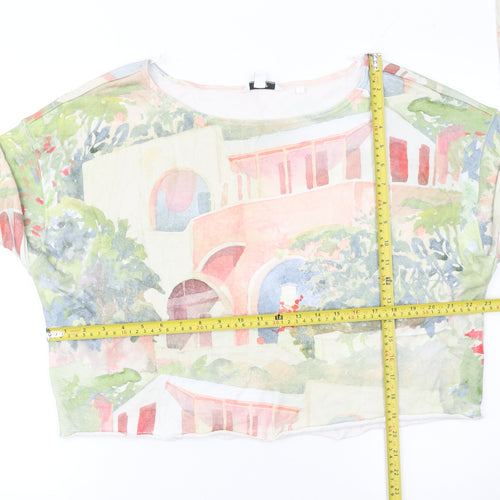 Next Womens Multicoloured Cropped Art Print Long Sleeve T-Shirt Size 14