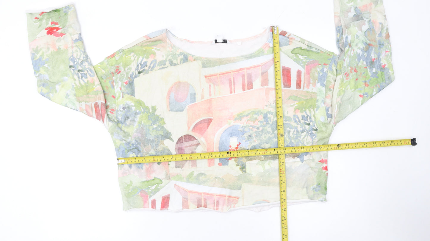 Next Womens Multicoloured Cropped Art Print Long Sleeve T-Shirt Size 14
