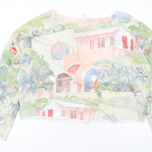 Next Womens Multicoloured Cropped Art Print Long Sleeve T-Shirt Size 14