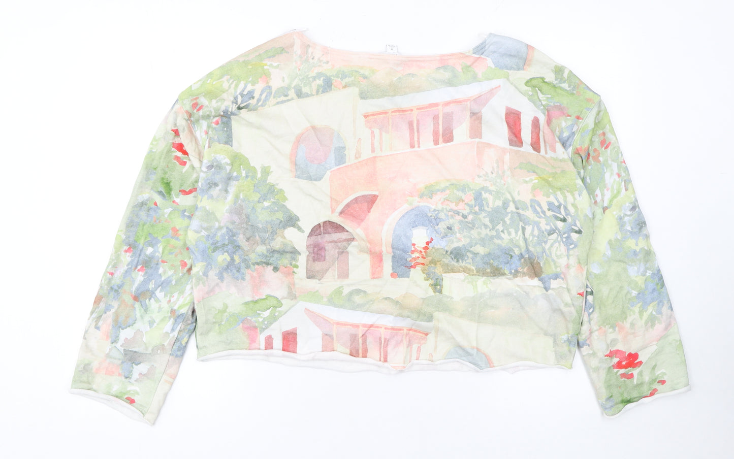 Next Womens Multicoloured Cropped Art Print Long Sleeve T-Shirt Size 14