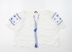 Dunnes Stores Women’s White Blue Embroidered Bohemian Peasant Blouse XL