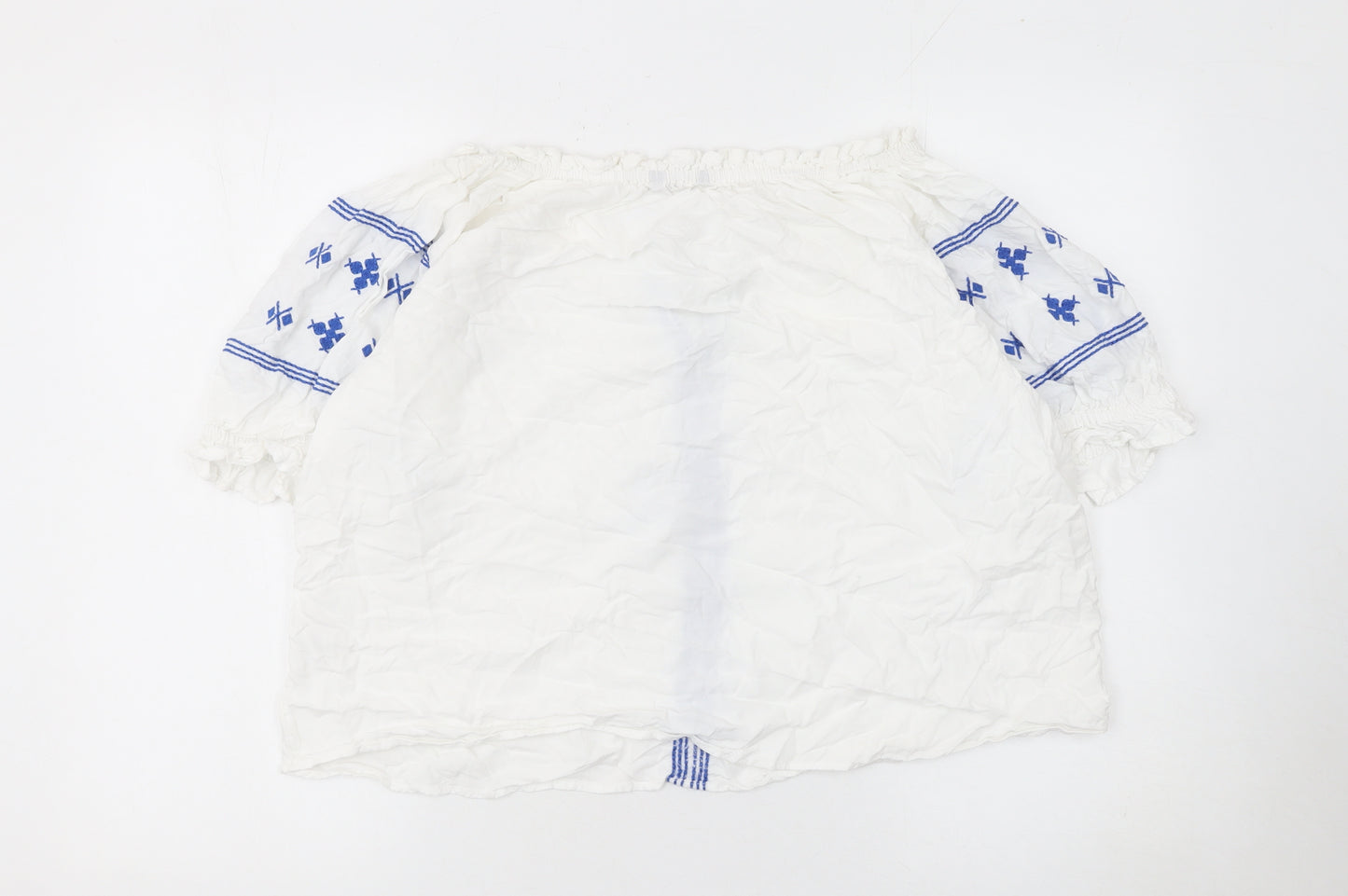 Dunnes Stores Women’s White Blue Embroidered Bohemian Peasant Blouse XL