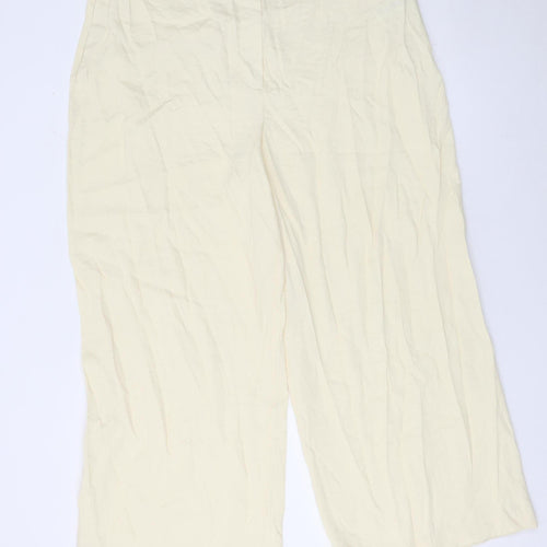 Gallery Womens Ivory Wide-Leg Viscose Blend Trousers Size 16
