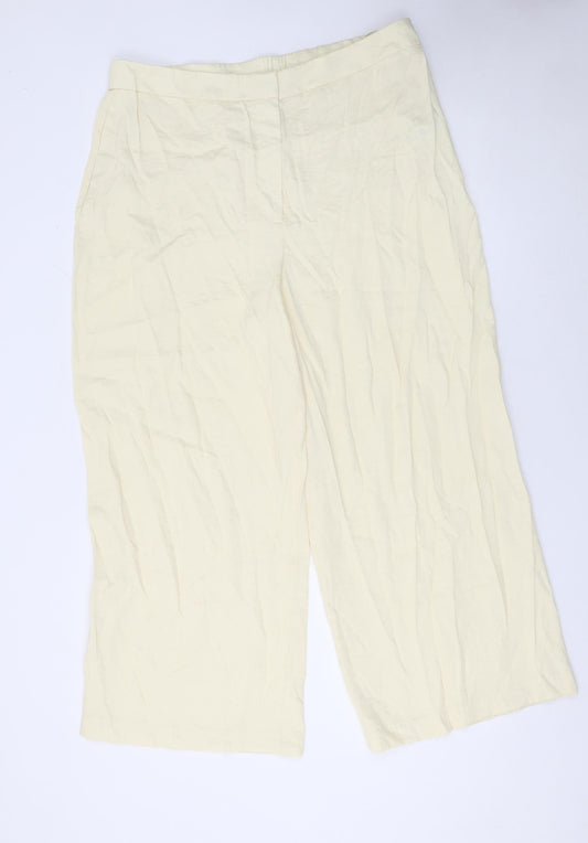 Gallery Womens Ivory Wide-Leg Viscose Blend Trousers Size 16