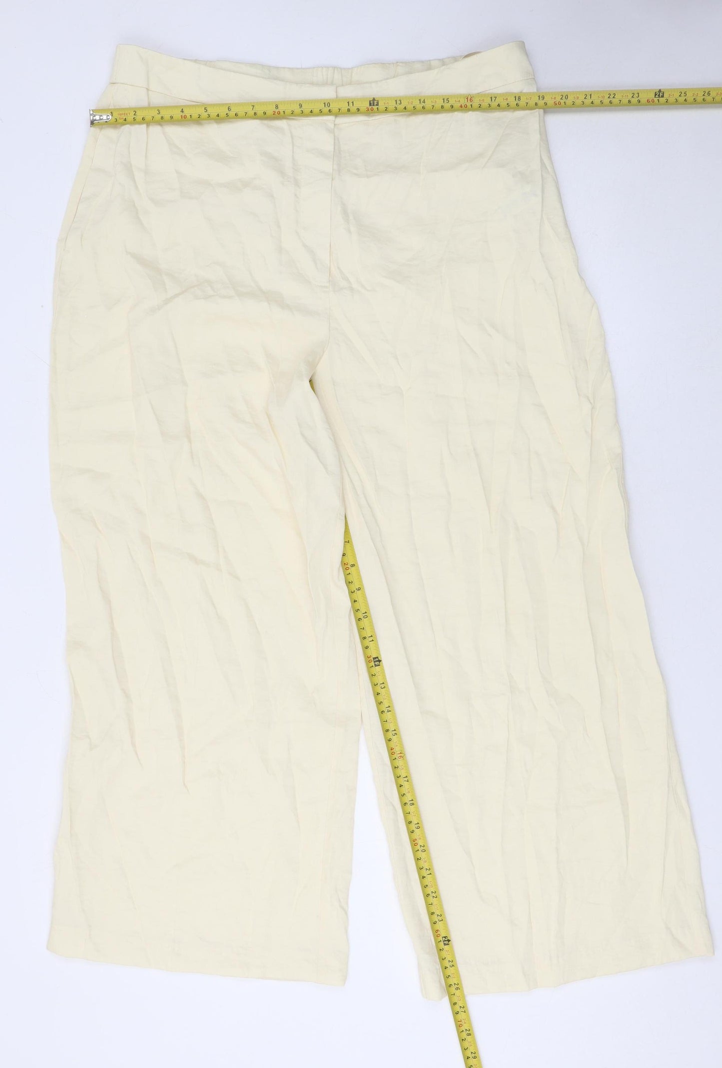 Gallery Womens Ivory Wide-Leg Viscose Blend Trousers Size 16