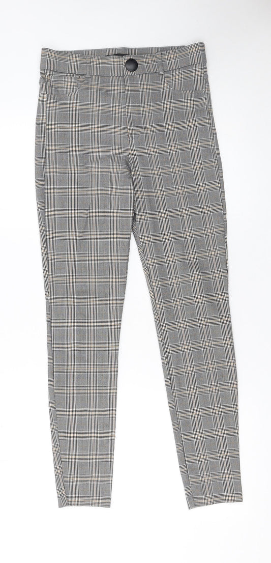 Zara Women's Grey Check Slim Fit Stretch Trousers M