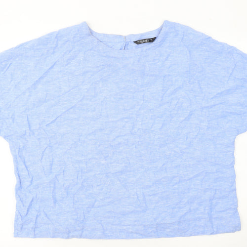Dunnes Stores Women Blue Linen Blend Short Sleeve Blouse Size 16