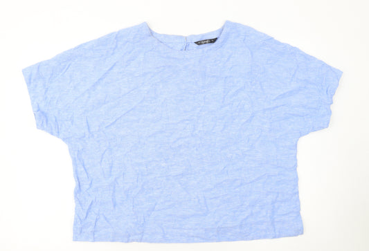 Dunnes Stores Women Blue Linen Blend Short Sleeve Blouse Size 16