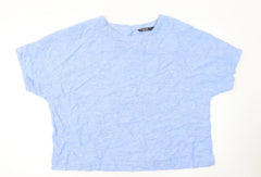 Dunnes Stores Women Blue Linen Blend Short Sleeve Blouse Size 16