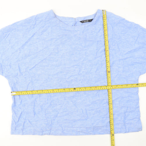 Dunnes Stores Women Blue Linen Blend Short Sleeve Blouse Size 16