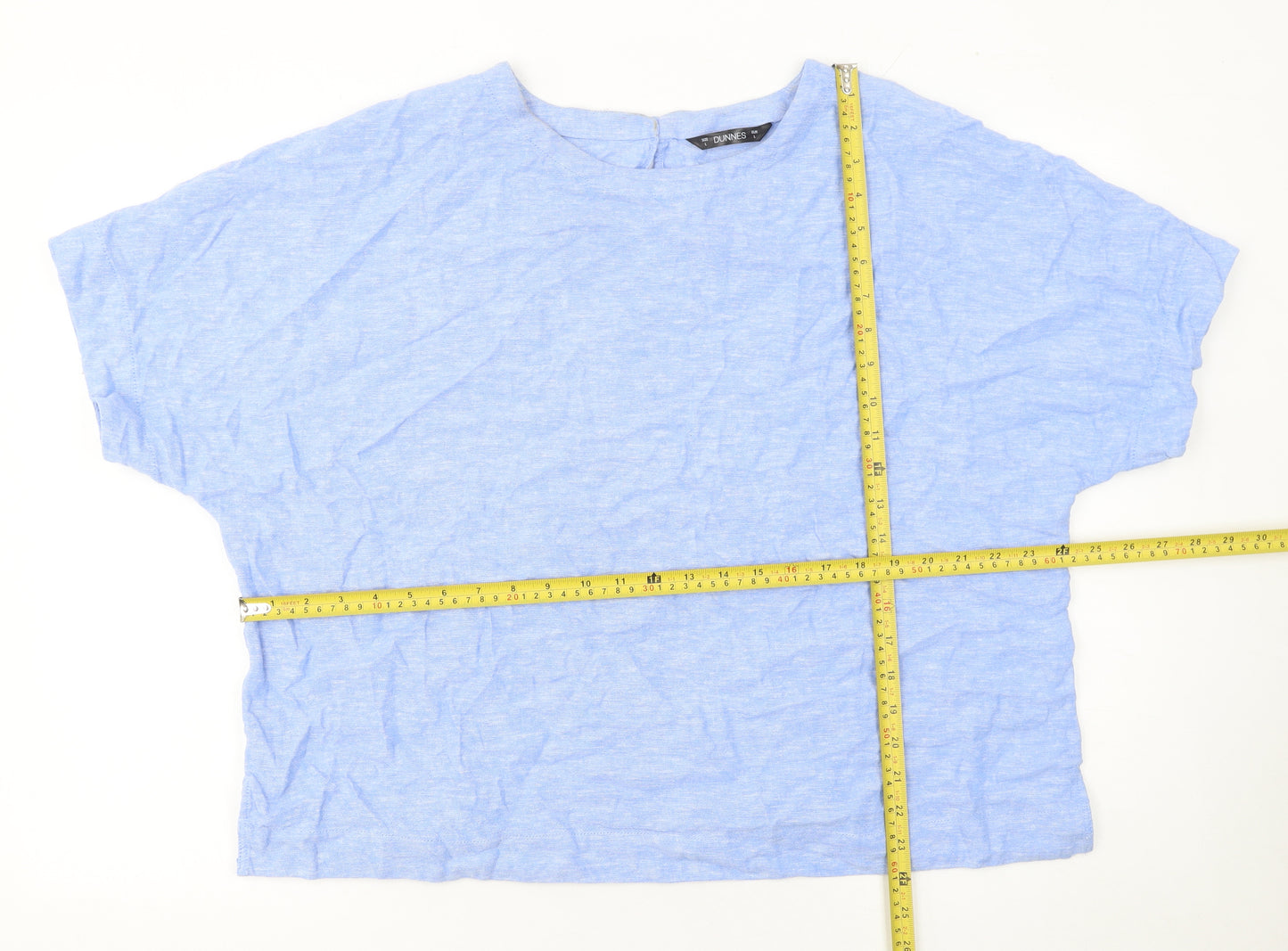 Dunnes Stores Women Blue Linen Blend Short Sleeve Blouse Size 16