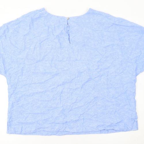 Dunnes Stores Women Blue Linen Blend Short Sleeve Blouse Size 16