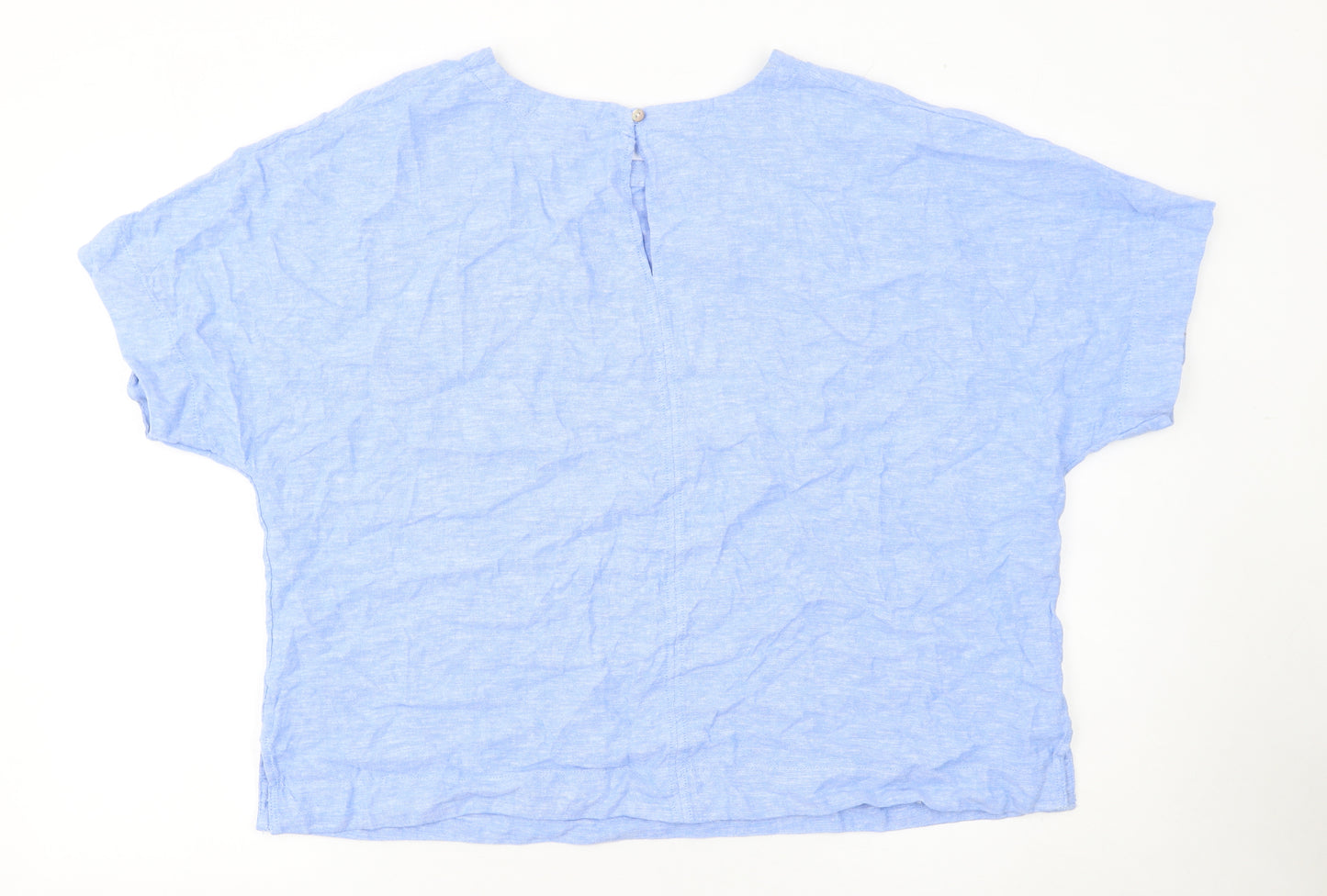 Dunnes Stores Women Blue Linen Blend Short Sleeve Blouse Size 16