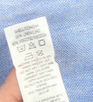 Dunnes Stores Women Blue Linen Blend Short Sleeve Blouse Size 16