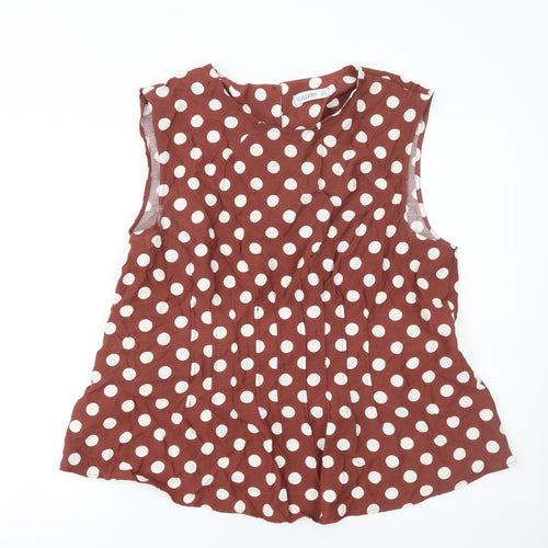 Gallery Women’s Brown Polka Dot Sleeveless Blouse Size 16