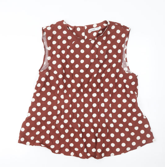 Gallery Women’s Brown Polka Dot Sleeveless Blouse Size 16