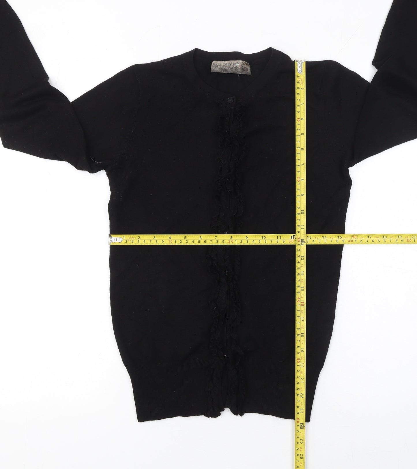 Next Women’s Black Ruffle Knit Cardigan Size 8 Long Sleeve