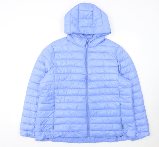 Dunnes Stores Womens Blue XL Puffer Jacket Hooded Nylon Mid-Length