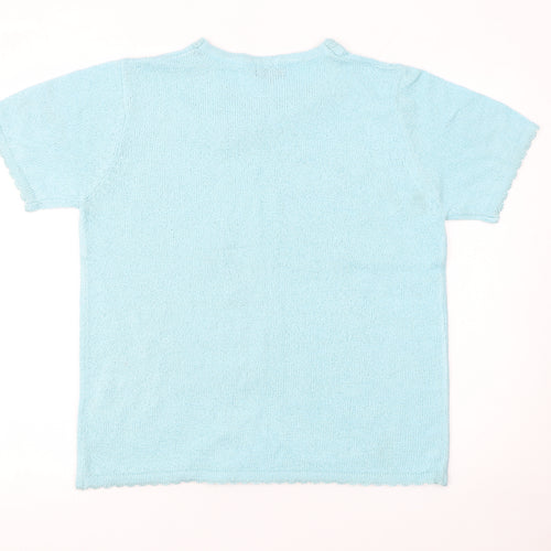 Casamia Women’s Blue Floral Embroidered Short Sleeve Knit Jumper M