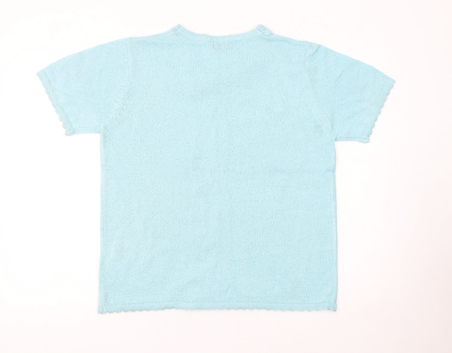 Casamia Women’s Blue Floral Embroidered Short Sleeve Knit Jumper M