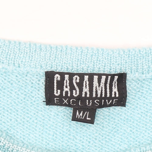 Casamia Women’s Blue Floral Embroidered Short Sleeve Knit Jumper M