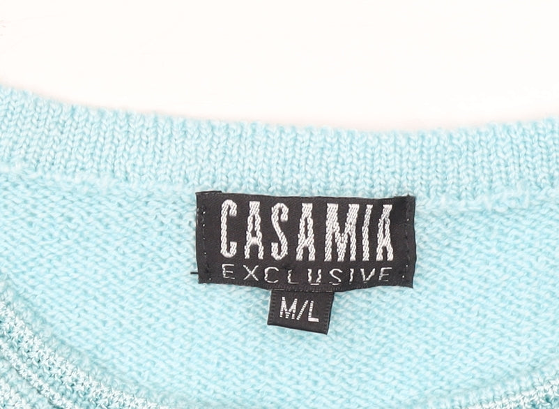 Casamia Women’s Blue Floral Embroidered Short Sleeve Knit Jumper M