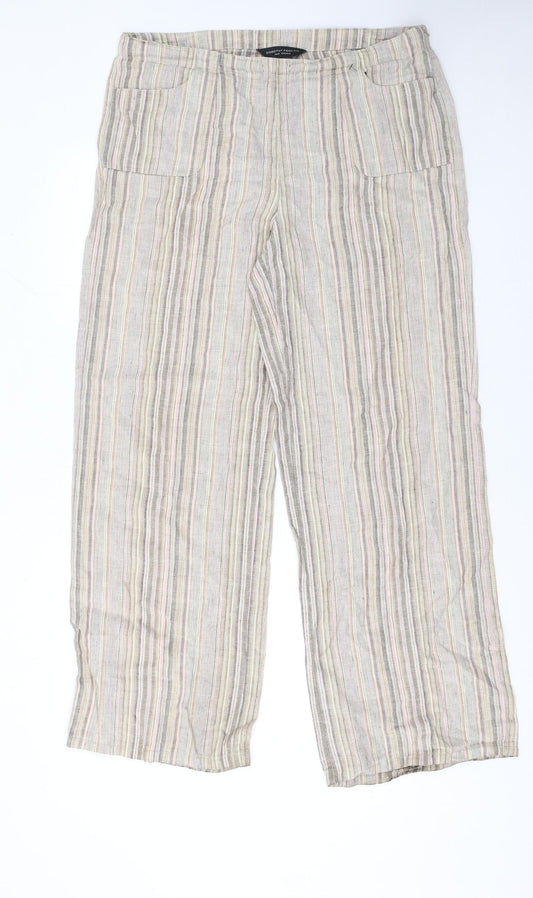 Dorothy Perkins Womens Beige Striped Linen Summer Trousers Size 14