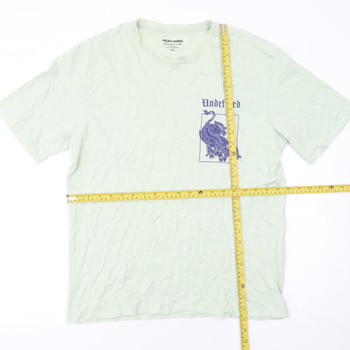 Jack & Jones Men Green Dragon Graphic Print Cotton T-Shirt L