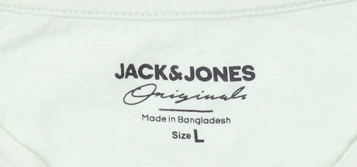 Jack & Jones Men Green Dragon Graphic Print Cotton T-Shirt L
