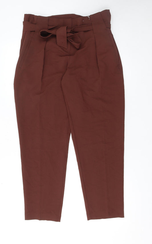 Dorothy Perkins Women’s Brown Paperbag Tapered Trousers Size 14