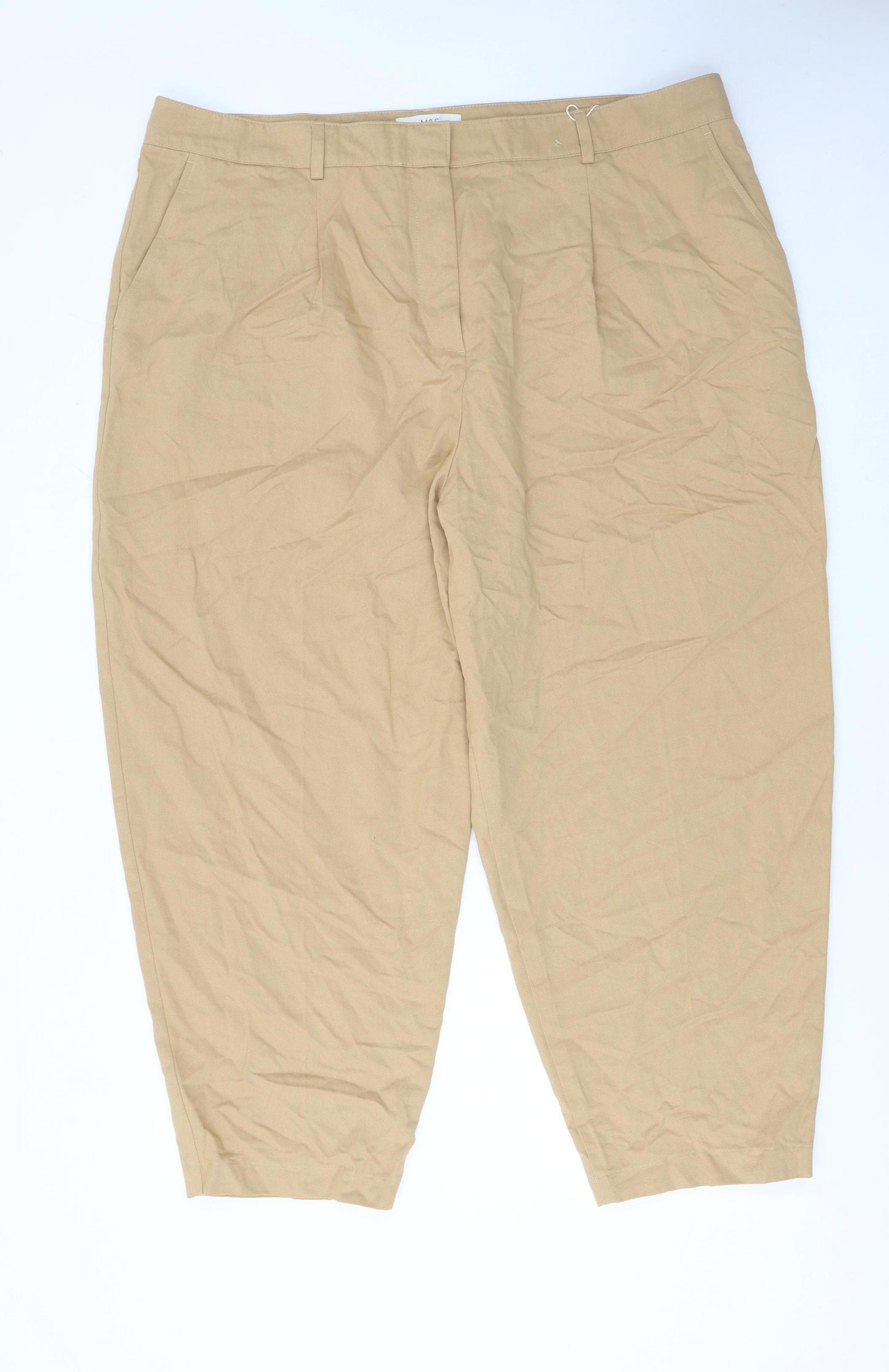 Marks and Spencer Womens Beige Chino Tapered Trousers Size 12