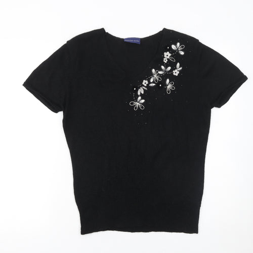 Fashion Extra Women's Black V-Neck Short Sleeve Pullover Jumper Size 16