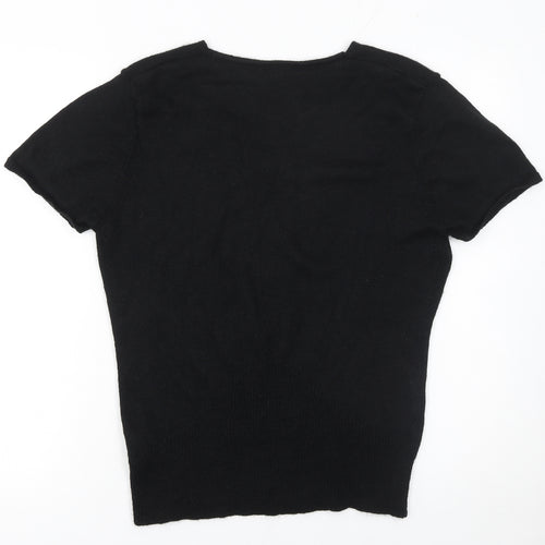 Fashion Extra Women's Black V-Neck Short Sleeve Pullover Jumper Size 16