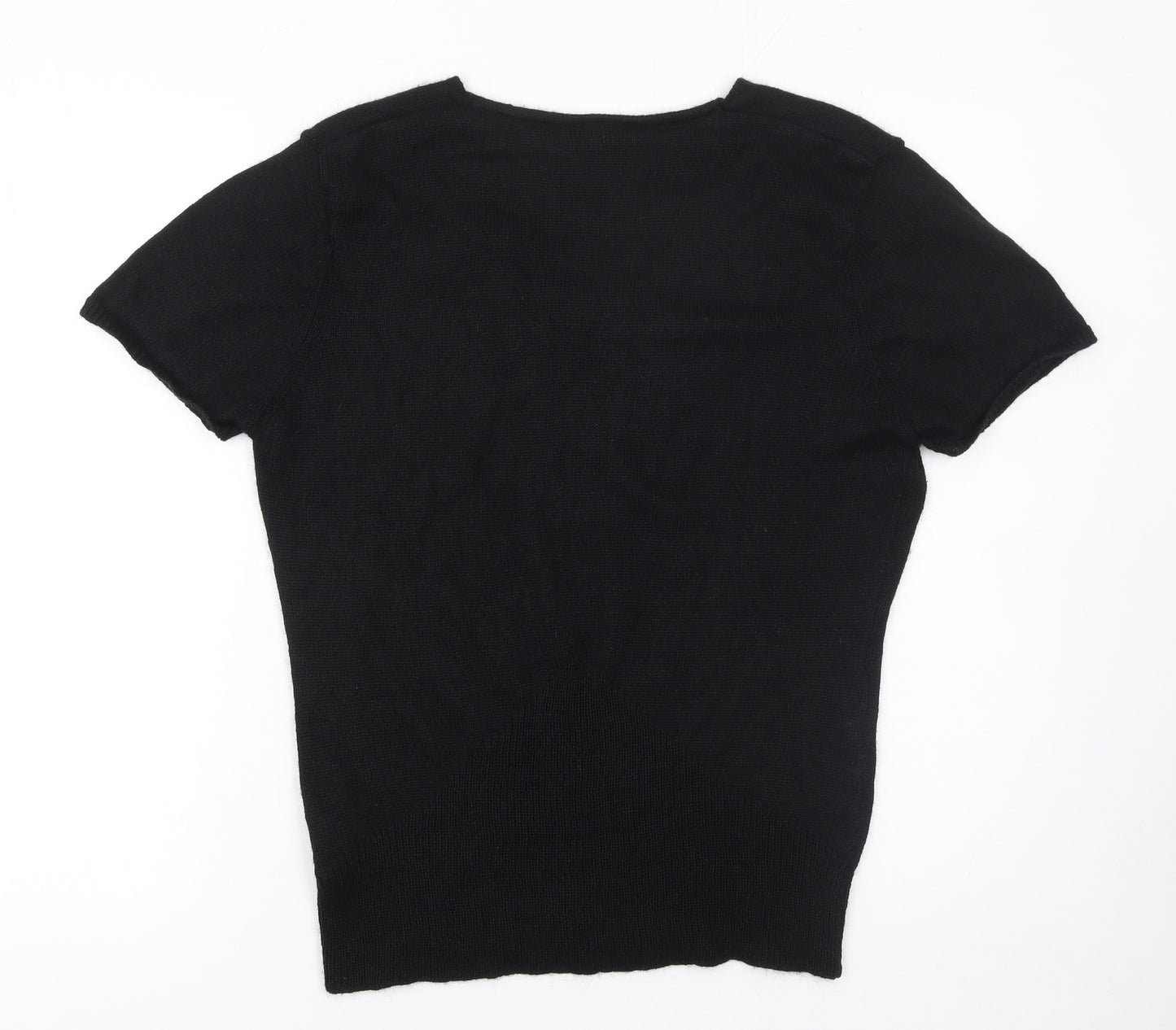 Fashion Extra Women's Black V-Neck Short Sleeve Pullover Jumper Size 16