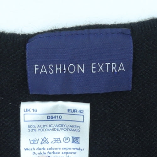 Fashion Extra Women's Black V-Neck Short Sleeve Pullover Jumper Size 16